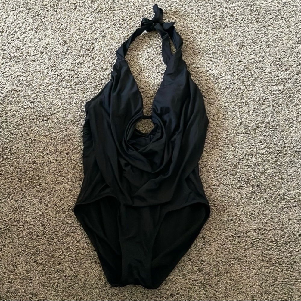 Elegant Black Halter One-Piece Swimsuit